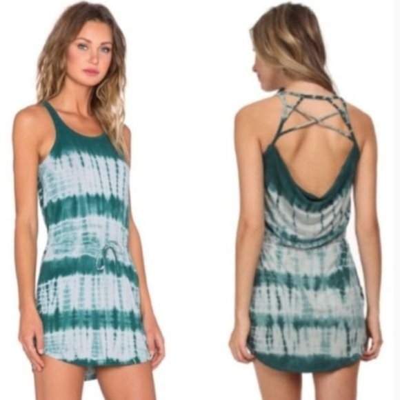 Chaser Women's Dress Medium Strappy Tie Dye Mini Green Festival Boho Hippie NEW - Picture 1 of 6